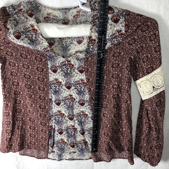 Charlotte Russe Shirt Womens Large Boho Floral Crochet Long Sleeve Top Blouse - Picture 9 of 10